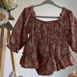 Boho Brown Baby Dress with White Florals